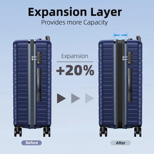 Miniatura 6 de BEOW Equipaje Sets Expandible Maletas Ligeras con Ruedas PC+ABS Durable Viaje Equipaje TSA Lock, Azul profundo