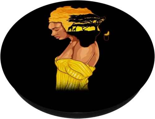 Miniatura 2 de Mujeres Fuertes Negro Reina Mapa Africano Natural Pelo Pride PopSockets Agarre y Soporte para Teléfonos y Tabletas, Negro