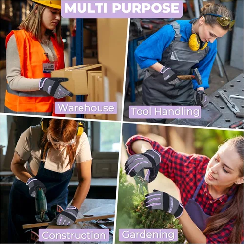Miniatura 6 de HANDLANDY Work Gloves for Women, Breathable Leather Gardening Glove for Yard Maintenance, Hand Protection with Touch Screen Púrpura claro