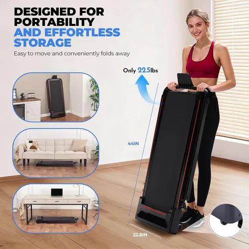 Miniatura 7 de GORISE Walking Pad Treadmill with Adjustable Height Handle Bar, 3HP Quiet Foldable Under Desk Treadmill, Portable Treadmills for Home 350LBS with