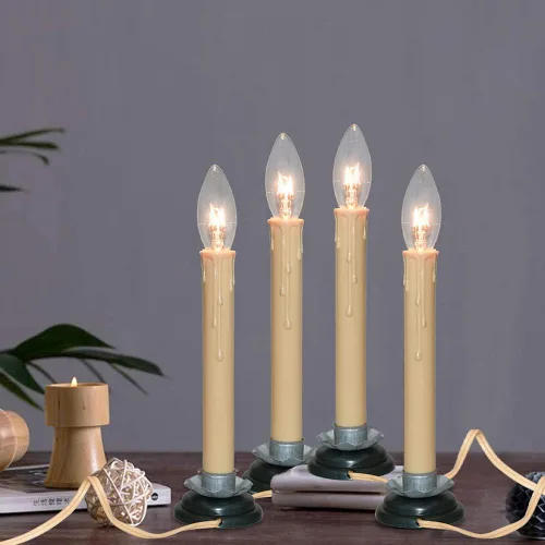 Miniatura 6 de Velas eléctricas de ventana de 7 pulgadas, lámpara de vela de ventana de Navidad con base de hierro de ciruela negra y bombilla de 7 W, luces