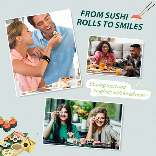 Miniatura 7 de Kit de fabricación de sushi Soeos, kit de fabricación de sushi para principiantes con 2 alfombrillas enrollables, 5 pares de palillos, 1 paleta, 1