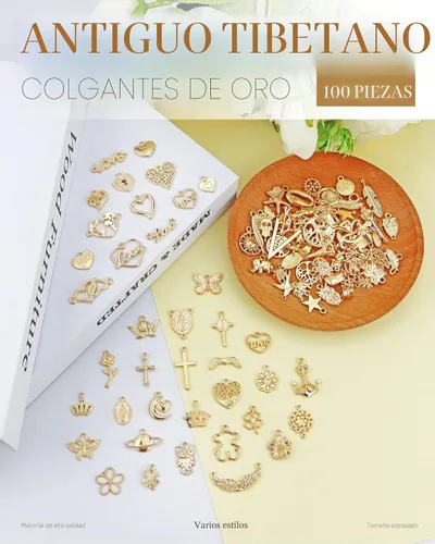 Miniatura 3 de 100 piezas al por mayor de lotes a granel para hacer joyas, dijes mezclados de aleación de oro KC dorado para collares, pulseras, fabricación