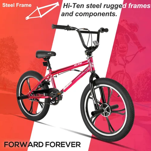 Miniatura 2 de Hiland - Bicicleta BMX de 20 pulgadas para niños y niñas de 5 a 12 años, giro de 360 grados, 4 clavijas, bicicleta BMX de una velocidad para niños