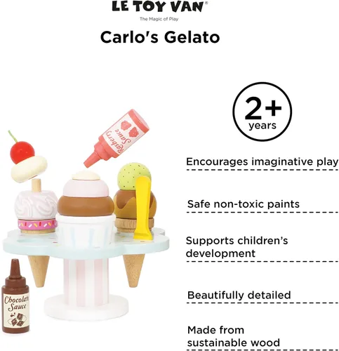 Miniatura 6 de Le Toy Van - Juguete educativo de madera Honeybake Helado de Carlo de madera colorido Juguete de imitación de helado 12 piezas - Grandes regalos