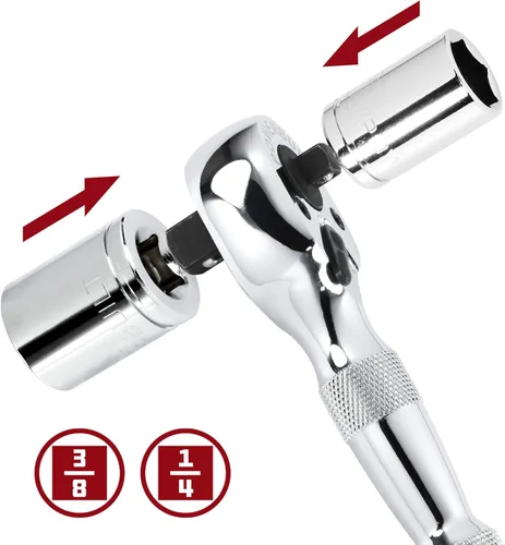 Miniatura 2 de Powerbuilt Trinquete recortado, Trinquete de doble cabeza, accionamiento de 1/4 pulgada y 3/8 pulgada, interruptor reversible, 72 dientes, espacio
