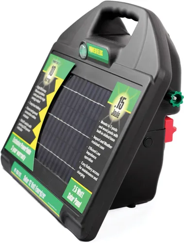 Powerfields PF-150-S12 10 Acre 2.5 vatios Solar Powered Fence Energizer Cargador con batería interna 7ah 12 voltios, .15 julios