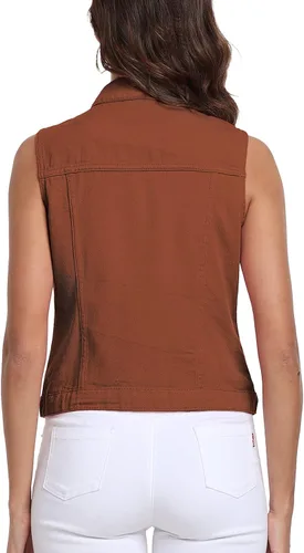 Miniatura 28 de Xeoxarel Chaleco de mezclilla para mujer, chaqueta vaquera sin mangas (XS-XXL)
