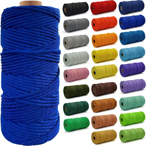 Miniatura 20 de Cuerda de Algodón 8mm x 20 Yardas - Cuerda de Macramé Natural Sin Blanquear - Cuerda de Algodón Trenzada de 3 Hilos para Colgar en la Pared, Blanco