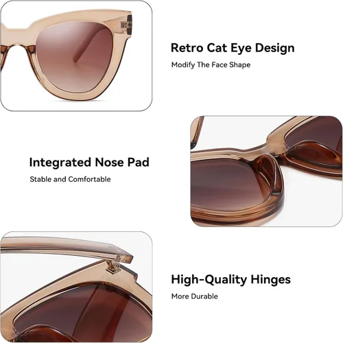 Miniatura 3 de Dollger Gafas de sol retro de ojo de gato para mujer y hombre, estilo vintage, cuadrado, tortuga, concha, moda