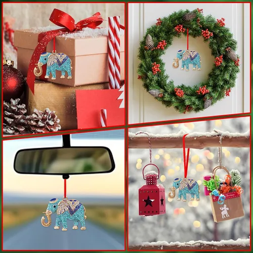 Miniatura 6 de D24TIME Adorno de Navidad de elefante, adorno de metal verde azulado para árbol de Navidad, amistad, hermandad, elefante, adornos para mujeres