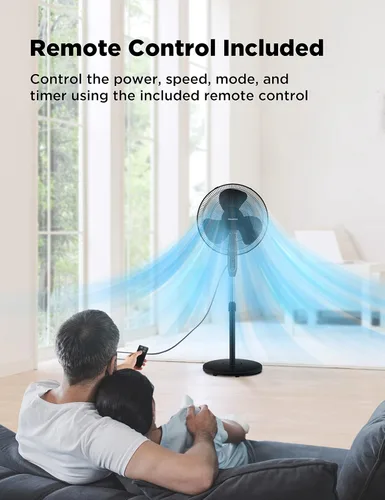 Miniatura 8 de PELONIS Ventilador de pedestal de 16 pulgadas para dormitorio, control remoto, ventilador de pie con temporizador de 7 horas, oscilación de 90°, 3