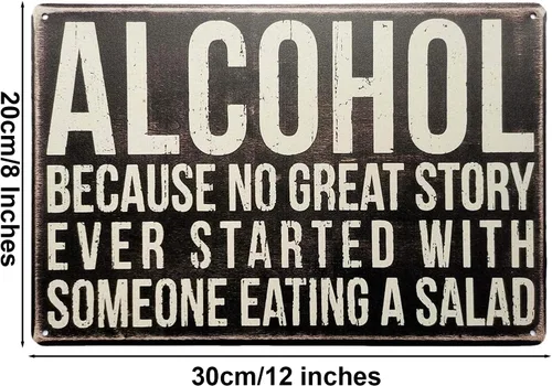 Miniatura 2 de Letrero de metal de hojalata, placa decorativa de pared de 12 x 8 pulgadas, placa de pared con cita de alcohol, "Porque Ninguna Gran Historia Jamás