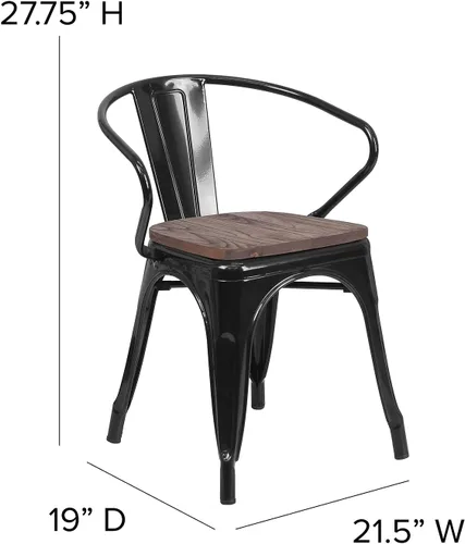 Miniatura 3 de Flash Furniture Silla de metal negro con asiento y brazos de madera