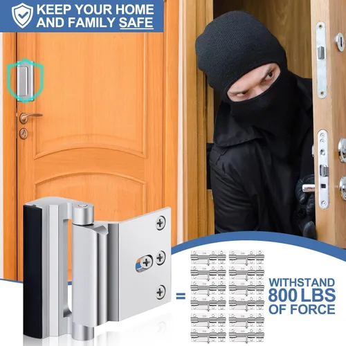 Miniatura 3 de Paquete de 6 refuerzos de seguridad para puerta para el hogar con 48 tornillos a prueba de niños, cerraduras de puerta para cerradura