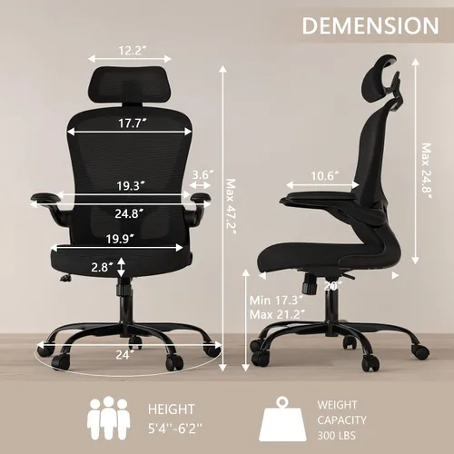 Miniatura 2 de Silla de oficina, Silla de escritorio ergonómica de respaldo alto, Silla de escritorio de malla transpirable con soporte lumbar ajustable