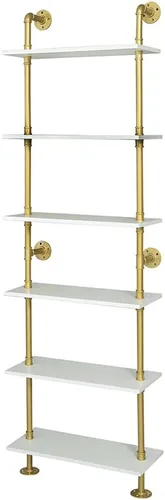 Miniatura 8 de ZIOTHUM Estantería dorada de 6 niveles, estantes blancos y dorados, estantes modernos, estantería de metal abierta de mediados de siglo, detalles