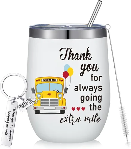 Rtteri 2 piezas de regalos de agradecimiento al conductor de autobús escolar, regalo para mujeres y hombres, vaso de 12 onzas con tapa y pajita,