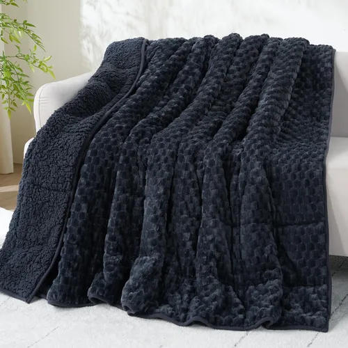 Miniatura 20 de Manta con peso de 15 libras, tamaño twin, manta con peso de sherpa a cuadros 3D de jacquard suave y elegante para adultos, manta de cama acogedora