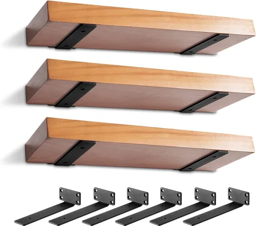 Miniatura 9 de Paquete de 6 soportes de estante resistentes de 8 pulgadas, soportes flotantes para estantes (1/5 pulgadas de grosor), soporte de estante de pared