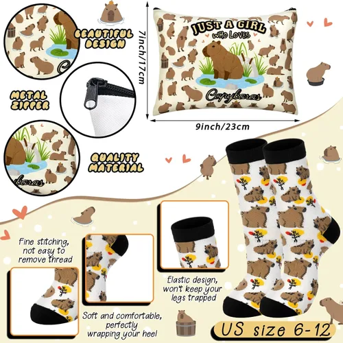 Miniatura 4 de Layhit Capybara - 3 piezas de regalos para mujeres, regalo de agradecimiento de 16 onzas, bolsa de maquillaje cosmética, calcetines lindos, regalo