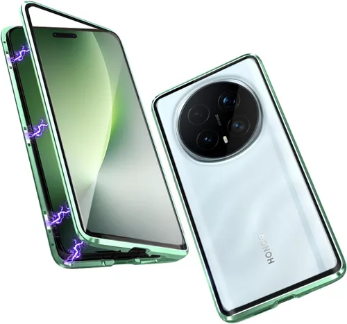 Miniatura 8 de QUIETIP Funda magnética para Honor Magic 8 Lite/Honor X9d, marco de metal de doble cara cubierta de vidrio templado transparente, negro