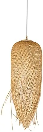 Lámpara colgante LED, lámpara colgante de ratán tejido cruzado, colgante de cúpula rústica, 1 bombilla beige, lámpara colgante de techo con flecos