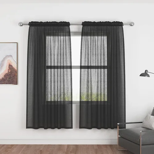 Miniatura 87 de UPOPO Paneles de Cortina Beige Pequeños Cortinas Transparentes de Gasa de 16 Pulgadas de Largo Cortinas de Cocina de Voile con Textura de Lino