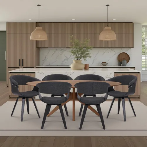 Miniatura 19 de Armen Living Silla de verano moderna de mediados de siglo en tela azul con acabado de madera de nogal - Juego de 2