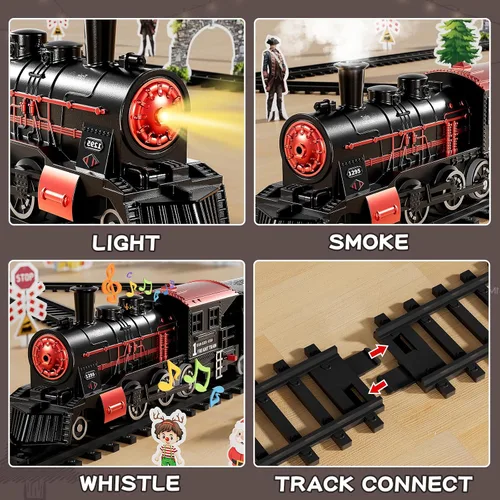Miniatura 4 de NIPLOOOW Juego de tren para niños de 3 a 5 años, juguete de tren eléctrico con sonido realista, luces y humo para debajo del árbol de Navidad