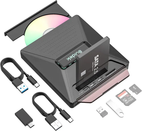 Miniatura 11 de SUIDEK Unidad Externa de CD DVD para Laptop, Grabador Lector Portátil de CD DVD +/-RW 7 en 1 con Interfaz M.2 NVMe, Ranuras para Tarjetas SD/Micro