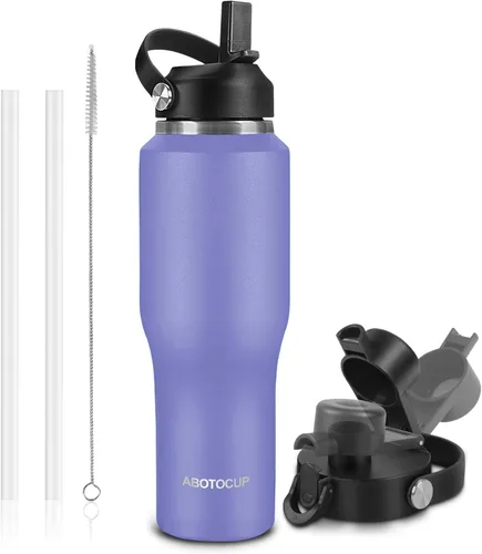 Miniatura 12 de ABOTOCUP Botella de agua de 40 onzas, botella de agua aislada con asa y tapas con popote, botella de agua de acero inoxidable que cabe en cualquier