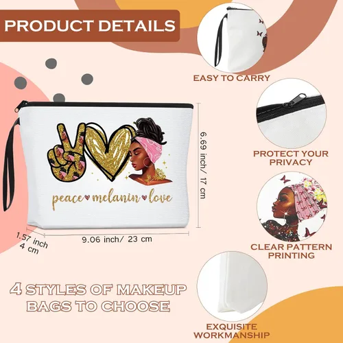 Miniatura 2 de Roowest 4 bolsas de maquillaje afroamericanas negras para mujer, bolsa de cosméticos para mujer, regalos inspiradores, artículos de aseo