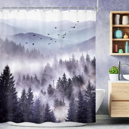 Miniatura 34 de Riyidecor - Cortina de ducha para baño pequeño de montaña, 36 pulgadas de ancho x 72 pulgadas de alto, verde, para RV, temática rústica, naturaleza