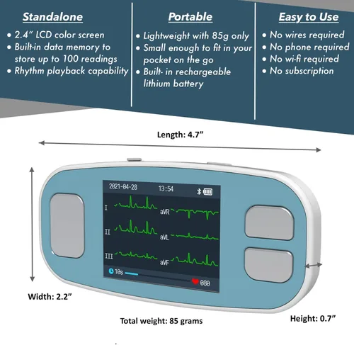 Miniatura 9 de EMAY 6L Monitor ECG portátil Graba ECG y frecuencia cardíaca en 6 canales Compatible con Smartphone y PC No se requiere suscripción