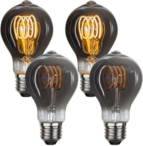 Bombilla de filamento Edison vintage A19, bombilla de filamento LED en espiral flexible de color blanco cálido, base E26, acabado de vidrio gris