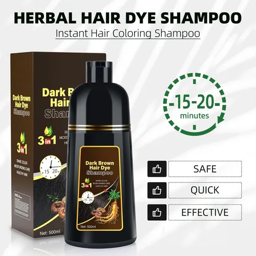 Miniatura 3 de Champú de tinte para el cabello marrón oscuro 3 en 1 para cobertura de canas para mujeres/hombres, champú de color instantáneo ingredientes herbales