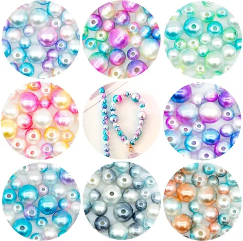 Miniatura 3 de 1150 cuentas de perlas de imitación de sirena degradadas para manualidades, cuentas de perlas de imitación ABS de imitación, arcoíris, varios