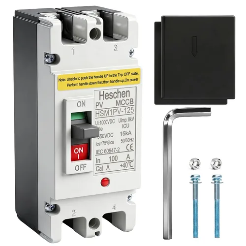 Miniatura 20 de Heschen 63A DC250V, disyuntor de caja moldeada CC MCCB, 1 polos, HSM1PV-125, disyuntor fotovoltaico, para sistema solar fotovoltaico sistema de red