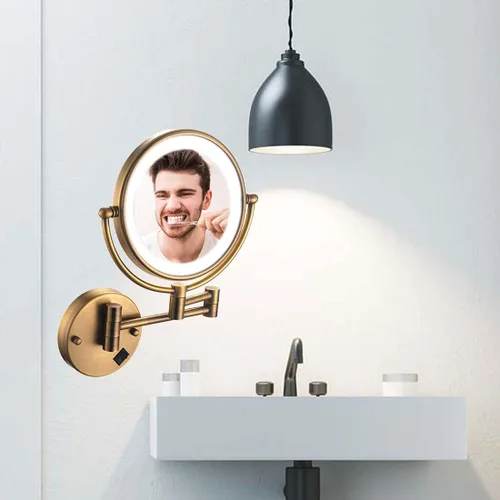 Miniatura 6 de Espejo de maquillaje de pared de 8 pulgadas con luces, espejo de maquillaje iluminado para baño 360 giratorio, espejos de tocador extensibles