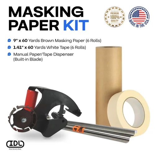 Miniatura 2 de IDL Packaging Kit de enmascaramiento - Papel de enmascarar marrón de 9 pulgadas x 60 yardas (6 rollos) y cinta blanca de 1.41 pulgadas x 60 yardas