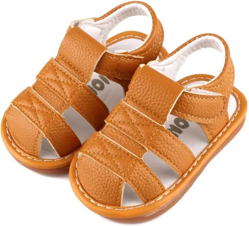 Miniatura 5 de CINDEAR Boys Girls Summer Squeaky Sandals Closed-Toe Anti-Slip Premium Rubber Sole Toddler First Walkers Shoes