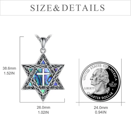 Miniatura 5 de CRMAD Collar de plata de ley con cruz de David, símbolo de paz, urnas, árbol de la vida, concha de abulón, joyería judía para mujeres y hombres