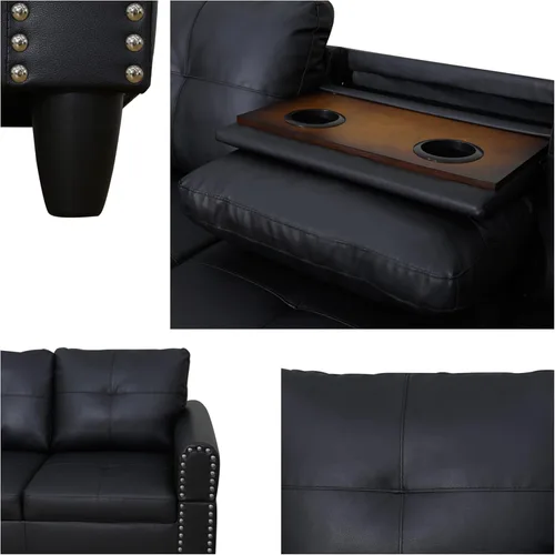 Miniatura 5 de Sofá Seccional de Cuero con Chaise Móvil y Otomana de Almacenamiento, Sofás Modulares Convertibles en Forma de L de 3 Piezas para Sala de Estar
