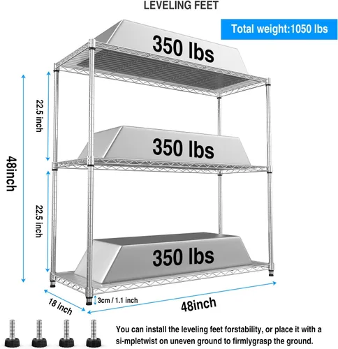 Miniatura 3 de pouseayar 3 Tier NSF Metal Shelf Wire Shelving Unit, 1050lbs Capacity Heavy Duty Adjustable Storage Rack with Shelf Liners for Closet Kitchen Garage