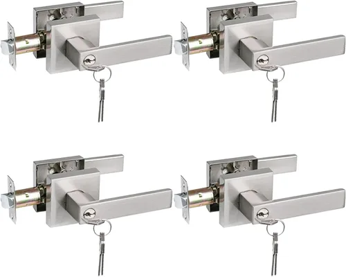 Miniatura 18 de USHTL01-SN-BK-6P - Manija cuadrada de privacidad para puerta de níquel cepillado sin llaves para dormitorio o baño, USHTL01-SN-BK-6P