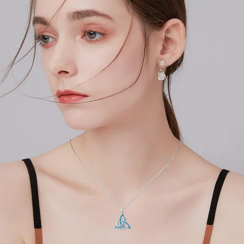 Miniatura 5 de CHENGHONG Collar de luna celta para mujer, plata de ley 925, con nudo celta y piedra lunar, collar irlandés creciente, joyería celta, regalo
