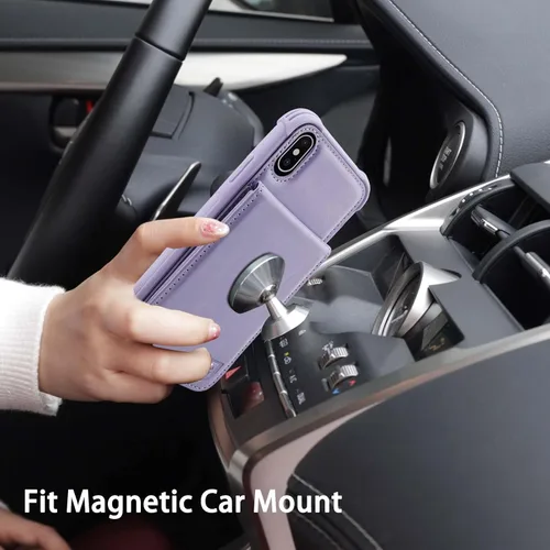 Miniatura 3 de VANAVAGY Funda compatible con iPhone Xs/X para mujeres y hombres, de piel sintética, cierre magnético, con bloqueo RFID, tarjetero y bolsillo