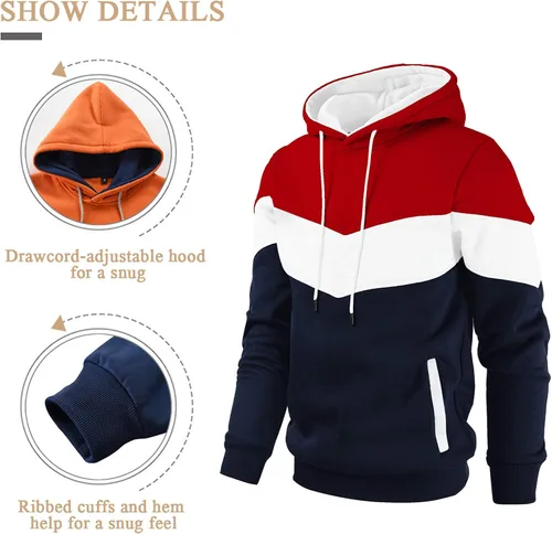 Miniatura 4 de Gesean Sudadera con capucha, de manga larga, para hombre, diseño de bloque de color, estilo informal, con bolsillo