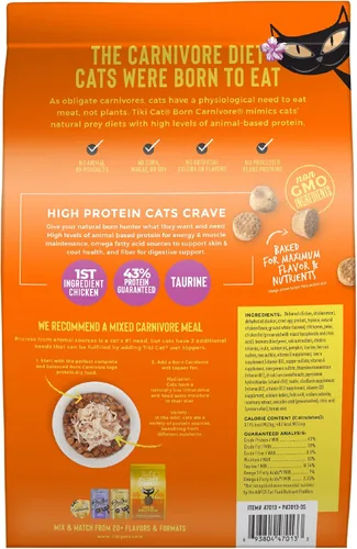 Miniatura 3 de Tiki Cat Born Carnivore - Alimento seco para gatos con alto contenido de proteínas, pollo y huevo deshuesado, bolsa de 2.8 libras